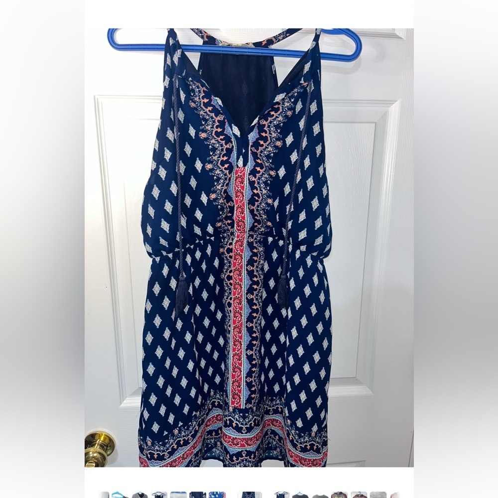 Pink rose size large Bohemian Navy Patterned Dress